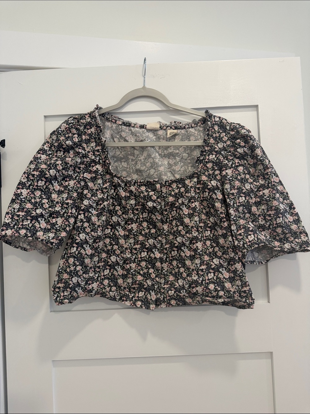 Leviโs Floral Cotton Peasant Blouse Top XL Black Pink Green
